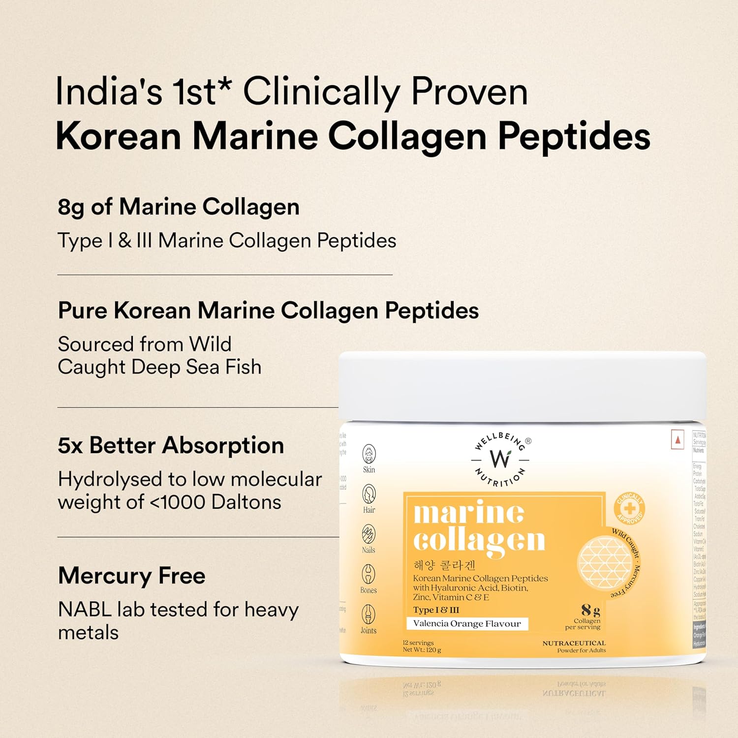 Wellbeing Pure Marine Collagen 120g Valencia Orange