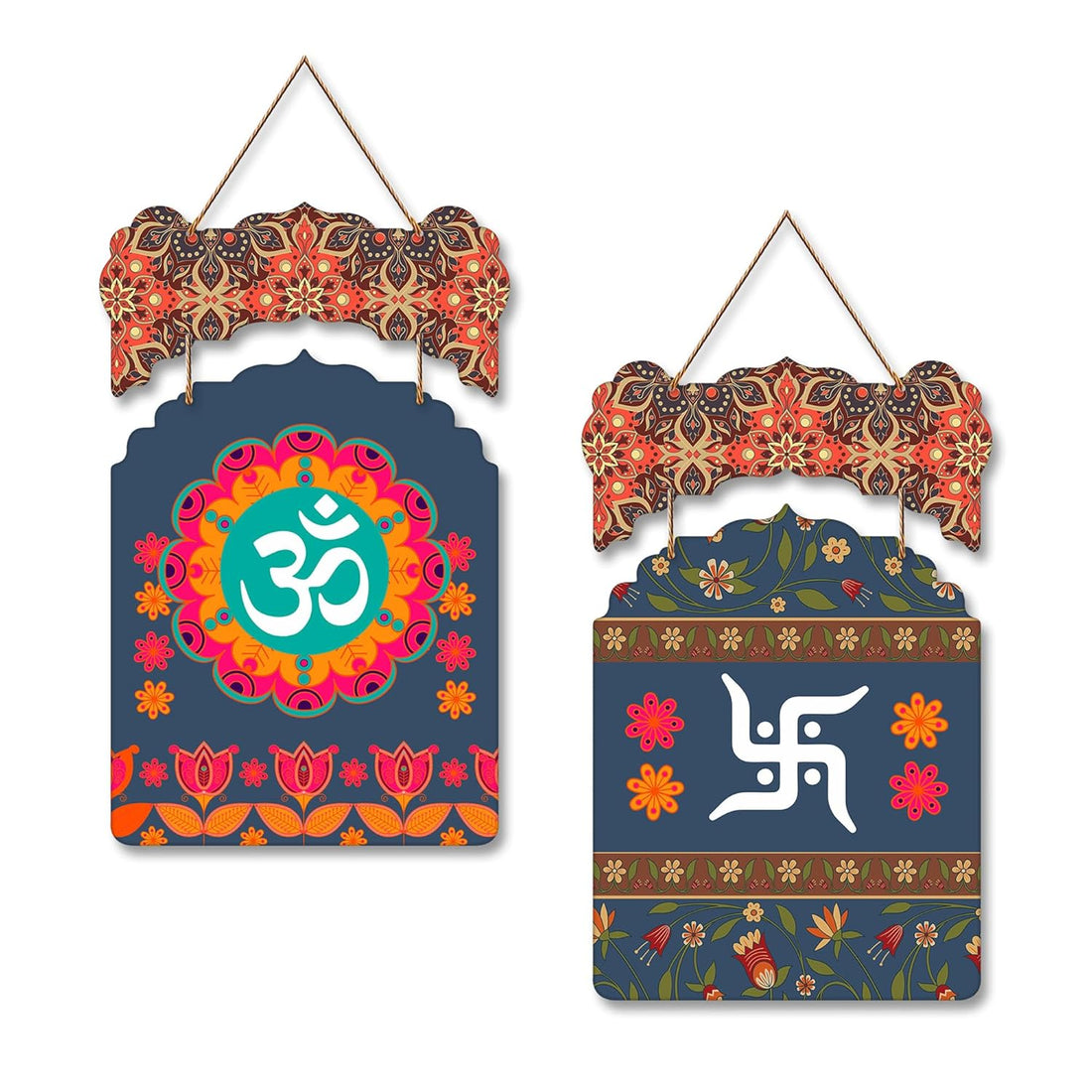 Wooden Wall Hanging with Om & Swastik Design