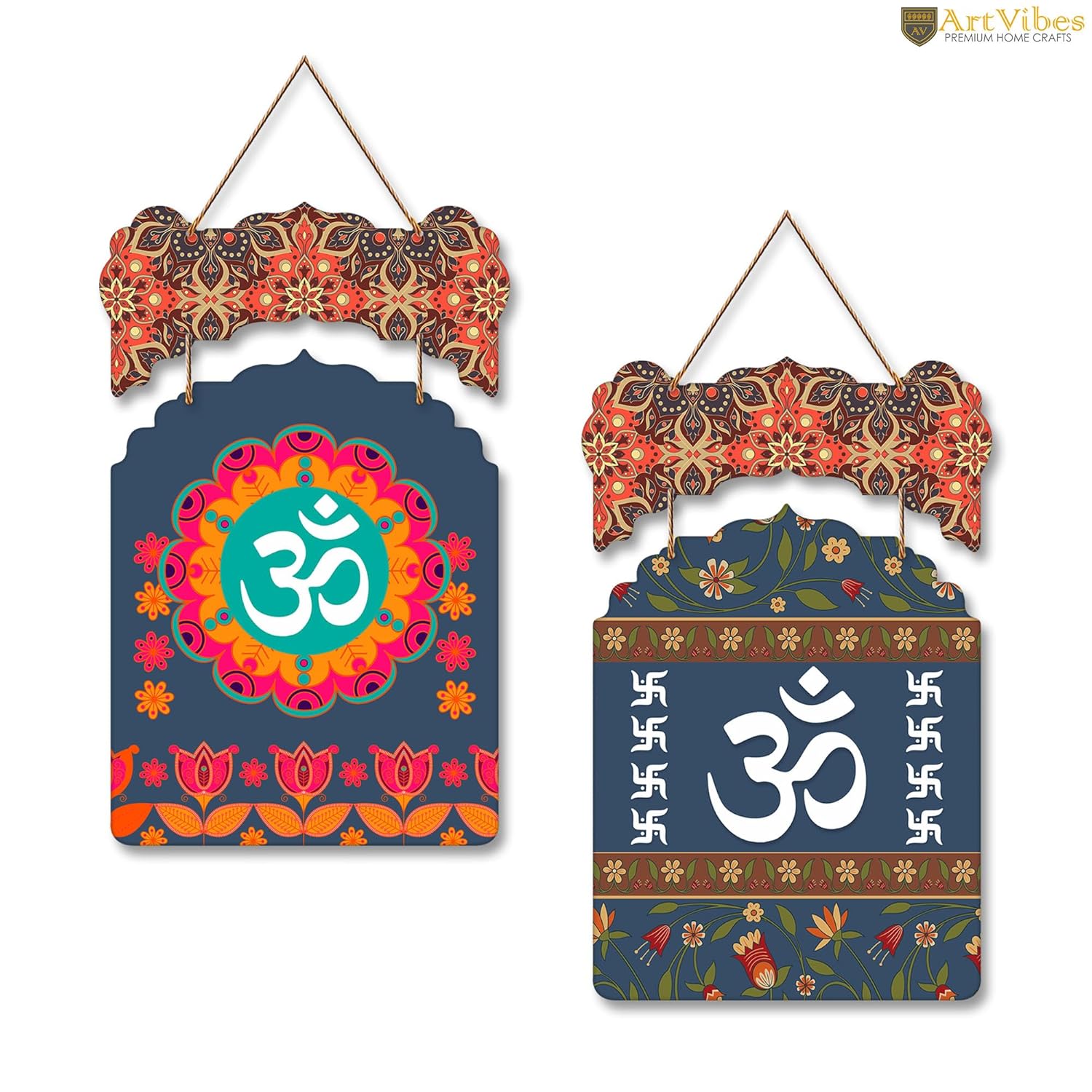 Wooden Wall Hanging with Om & Swastik Design