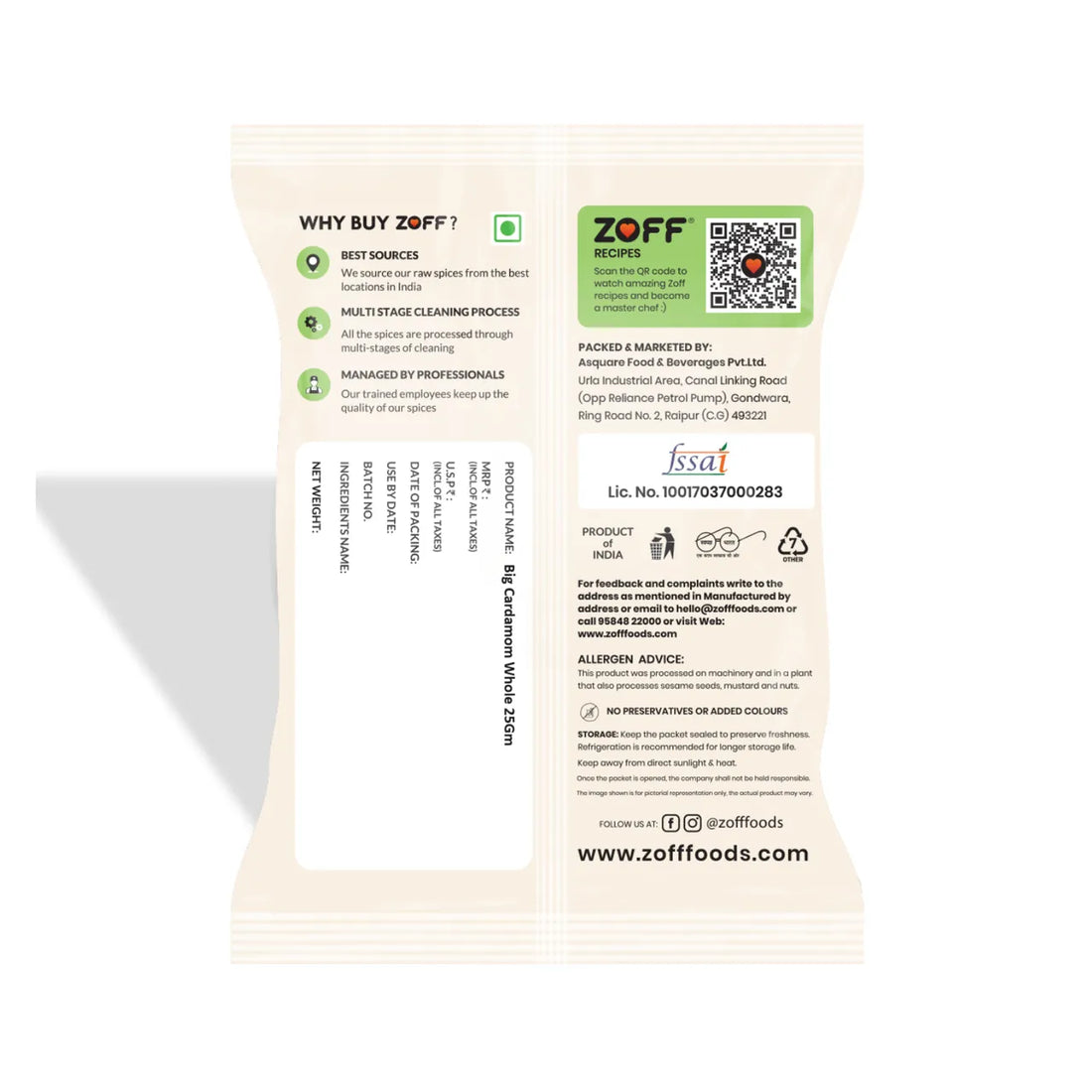 ZOFF Big Cardamom Whole - Badi Elaichi - 25g