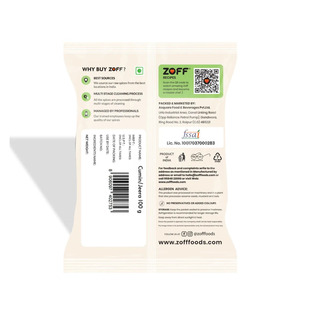 ZOFF Foods Whole Cumin Seeds - Jeera 100 grams