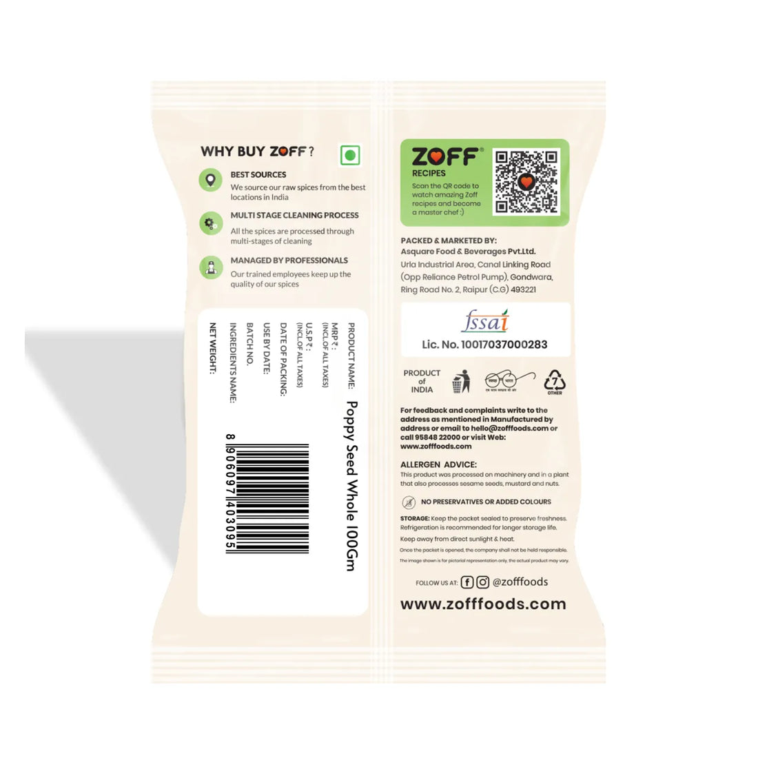 ZOFF Khus Khus - Poppy Seed -100 grams