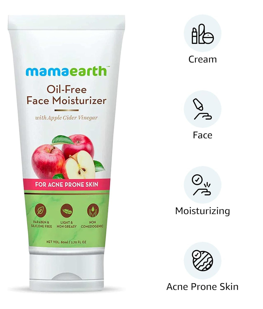 Mamaearth Oil-Free Moisturizer For Face With Apple Cider Vinegar For Acne Prone Skin, 80 ml