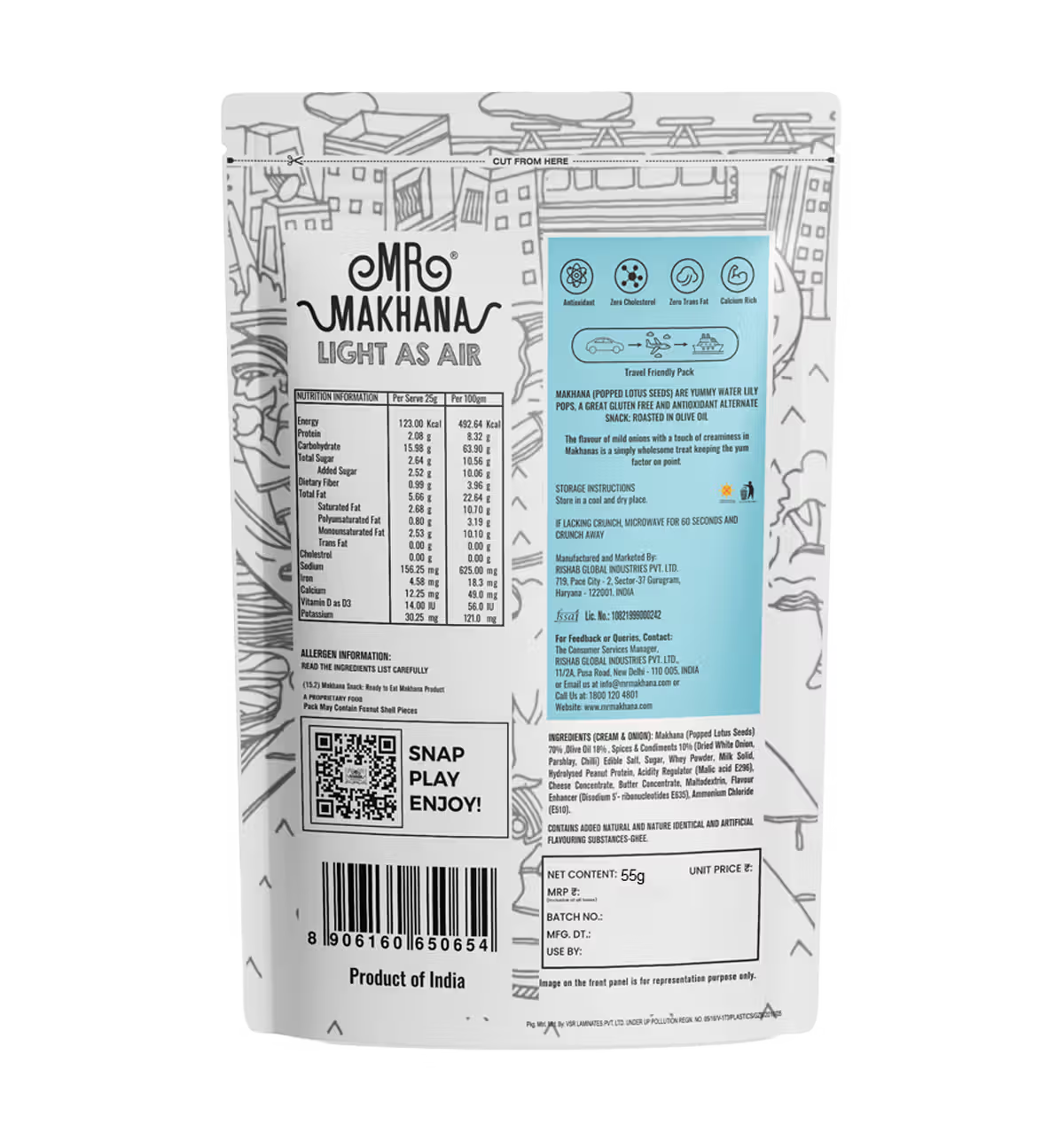 Mr Makhana Cream &amp; Onion 55 grms