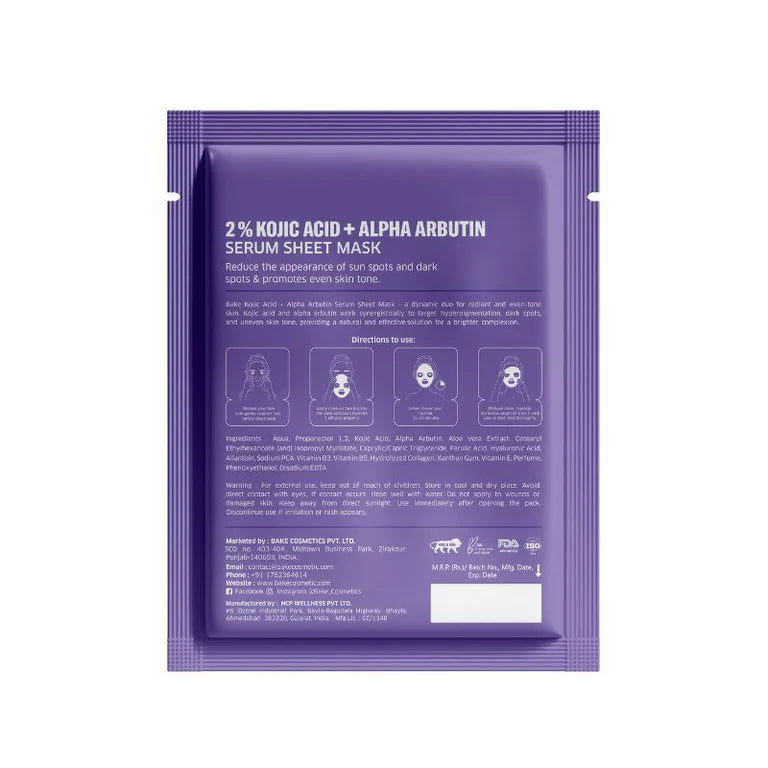Bake 2% Kojic Acid + Alpha Arbutin Sheet Mask – 20 gm