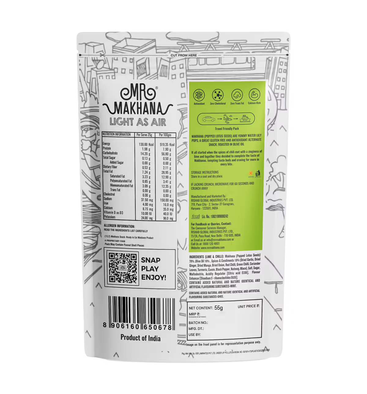 Mr Makhana Lime Chilli 55grms
