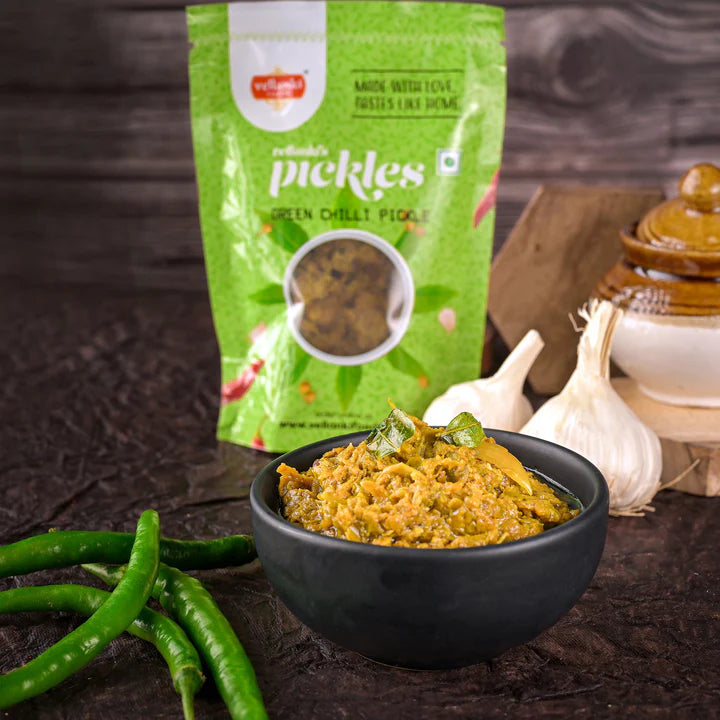 Vellanki Green Chilli Pickle - With Garlic