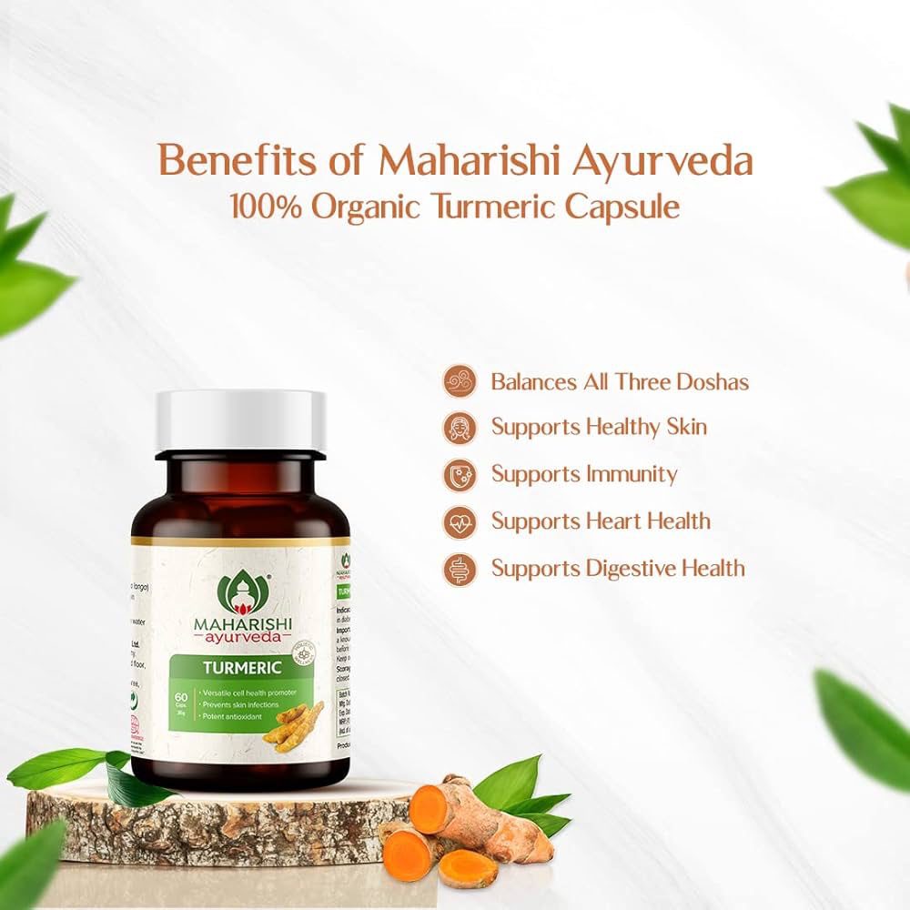 Maharishi Ayurveda 100% OrganicTurmeric Capsules 500 MG 60 count (pak of 2)