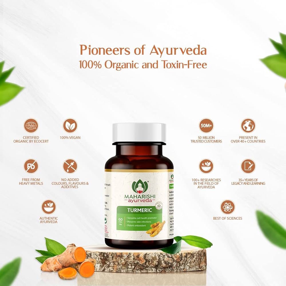 Maharishi Ayurveda 100% OrganicTurmeric Capsules 500 MG 60 count (pak of 2)