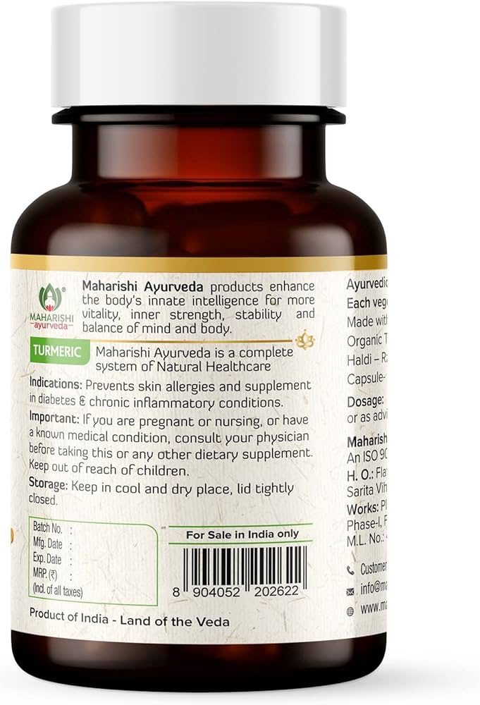 Maharishi Ayurveda 100% OrganicTurmeric Capsules 500 MG 60 count (pak of 2)