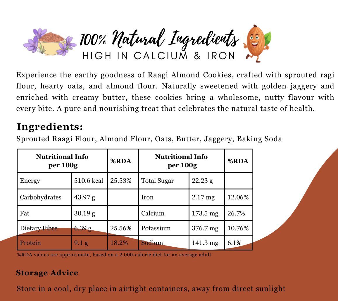 Sprouted Raagi Almond Cookies - 250 Grams