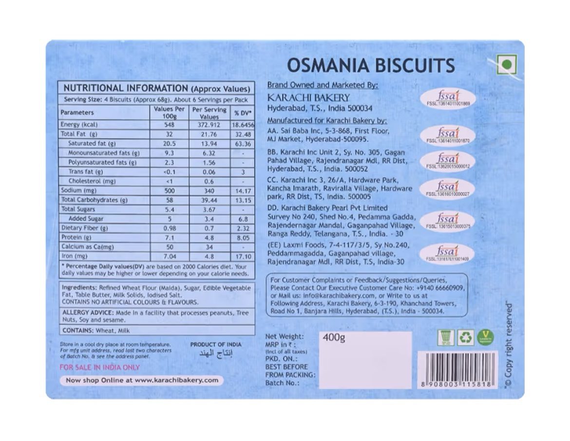 Karachi Bakery Osmania Biscuits - 400 G