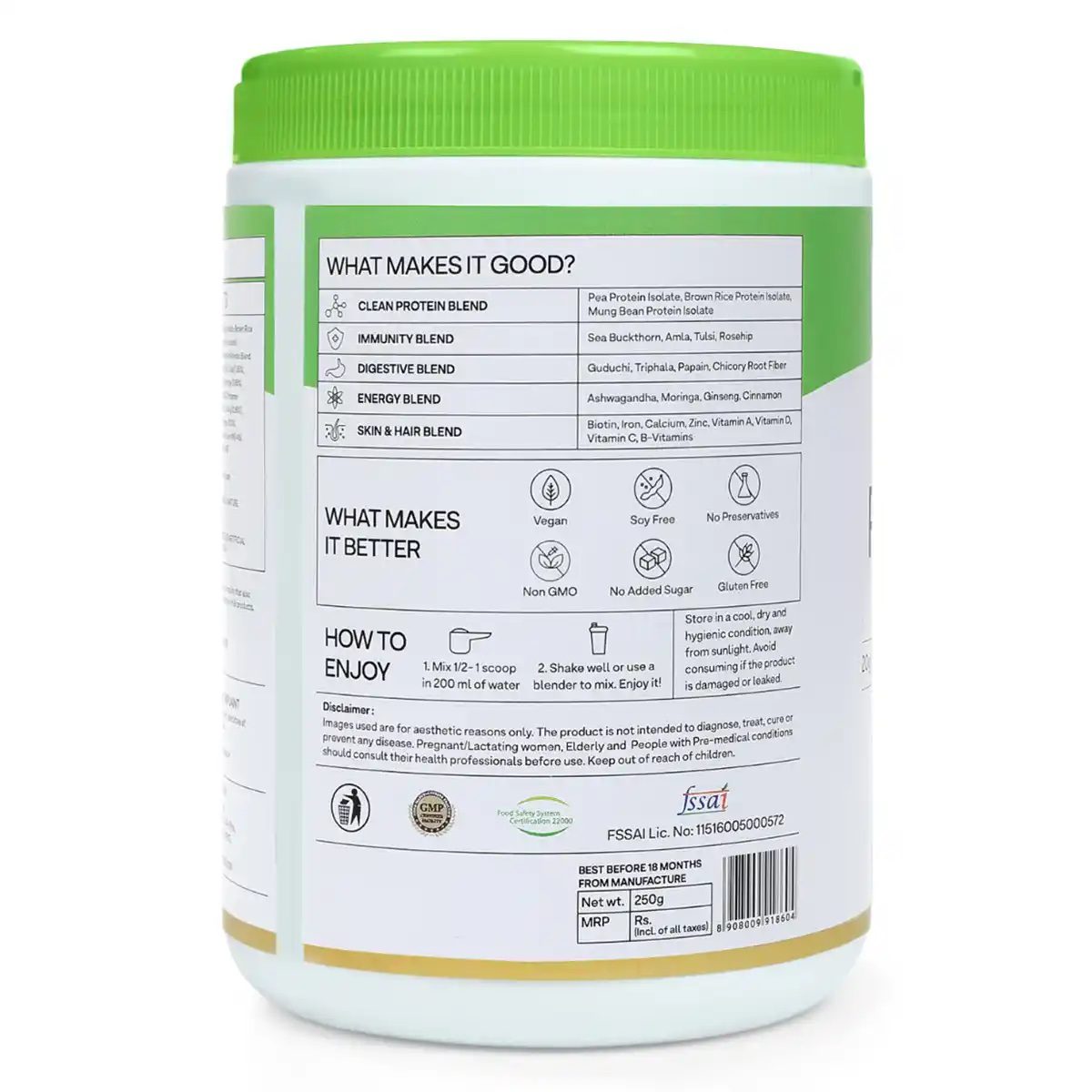 OZiva Super Food Plant Protein Coco Vanilla Flavour Powder, 250 gm