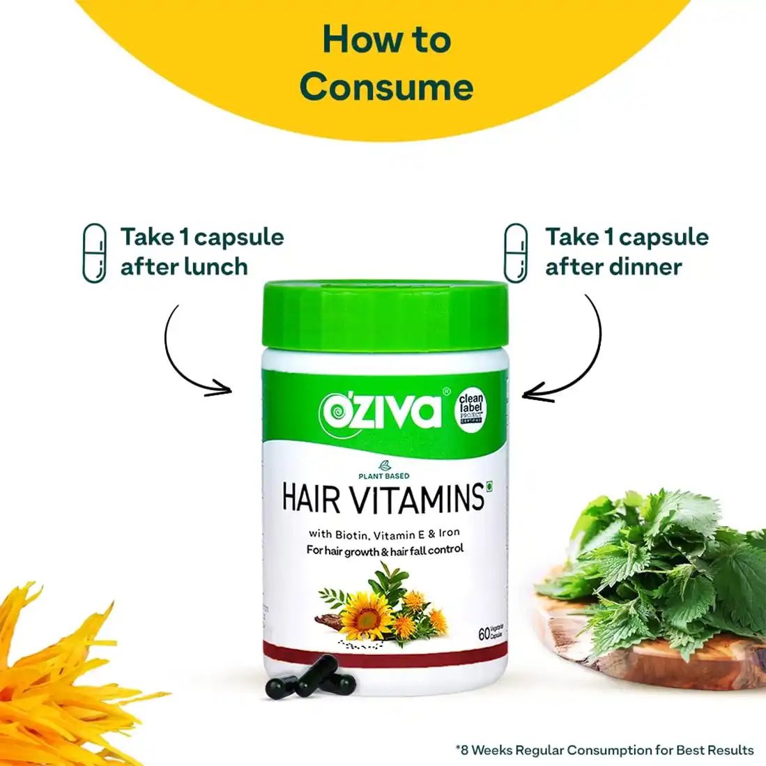 OZiva Hair Vitamins with Biotin, Vitamin E &amp; Iron for Hair Re-growth &amp; Hairfall