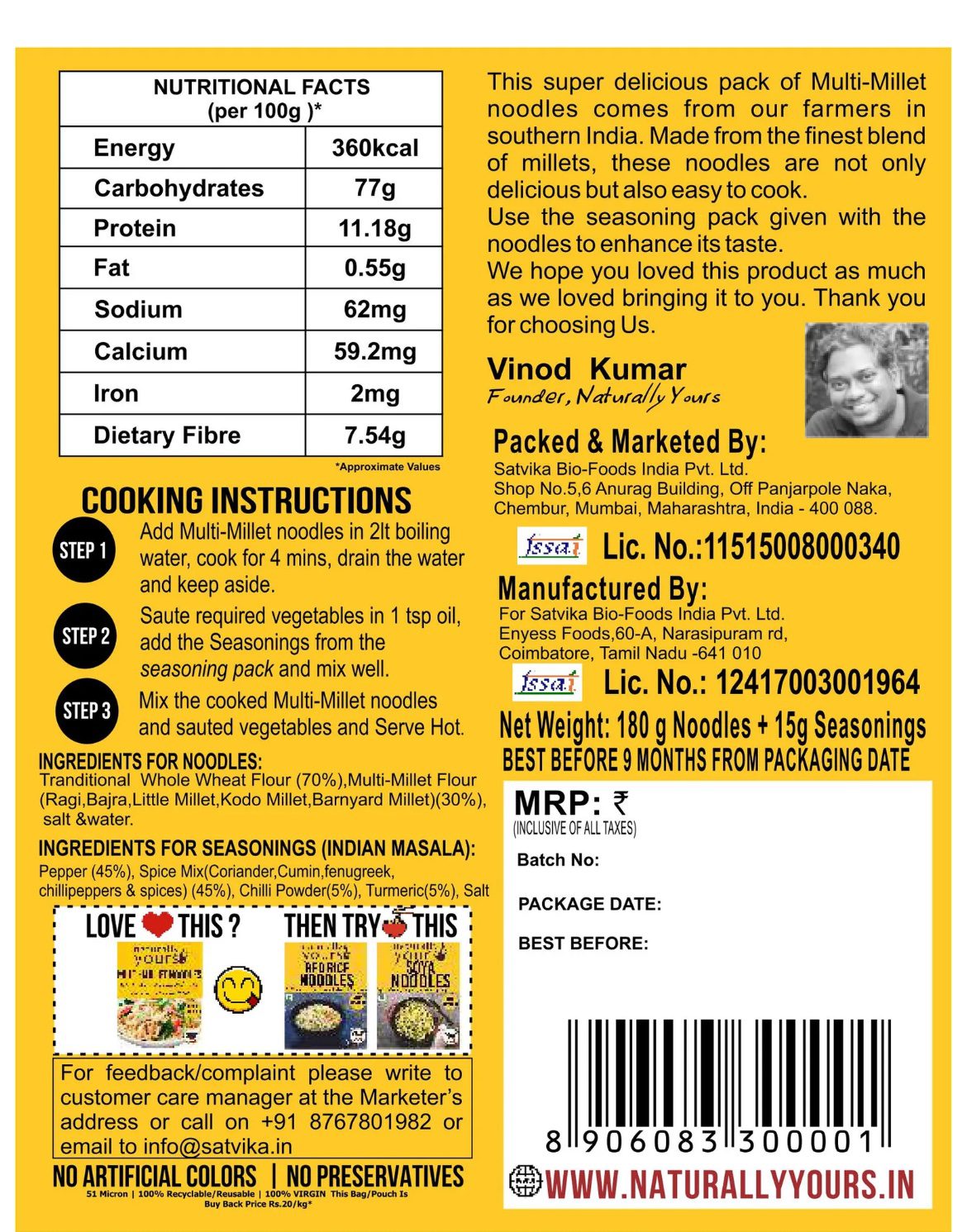 Naturally Yours Multi Millet Noodles -180 grams