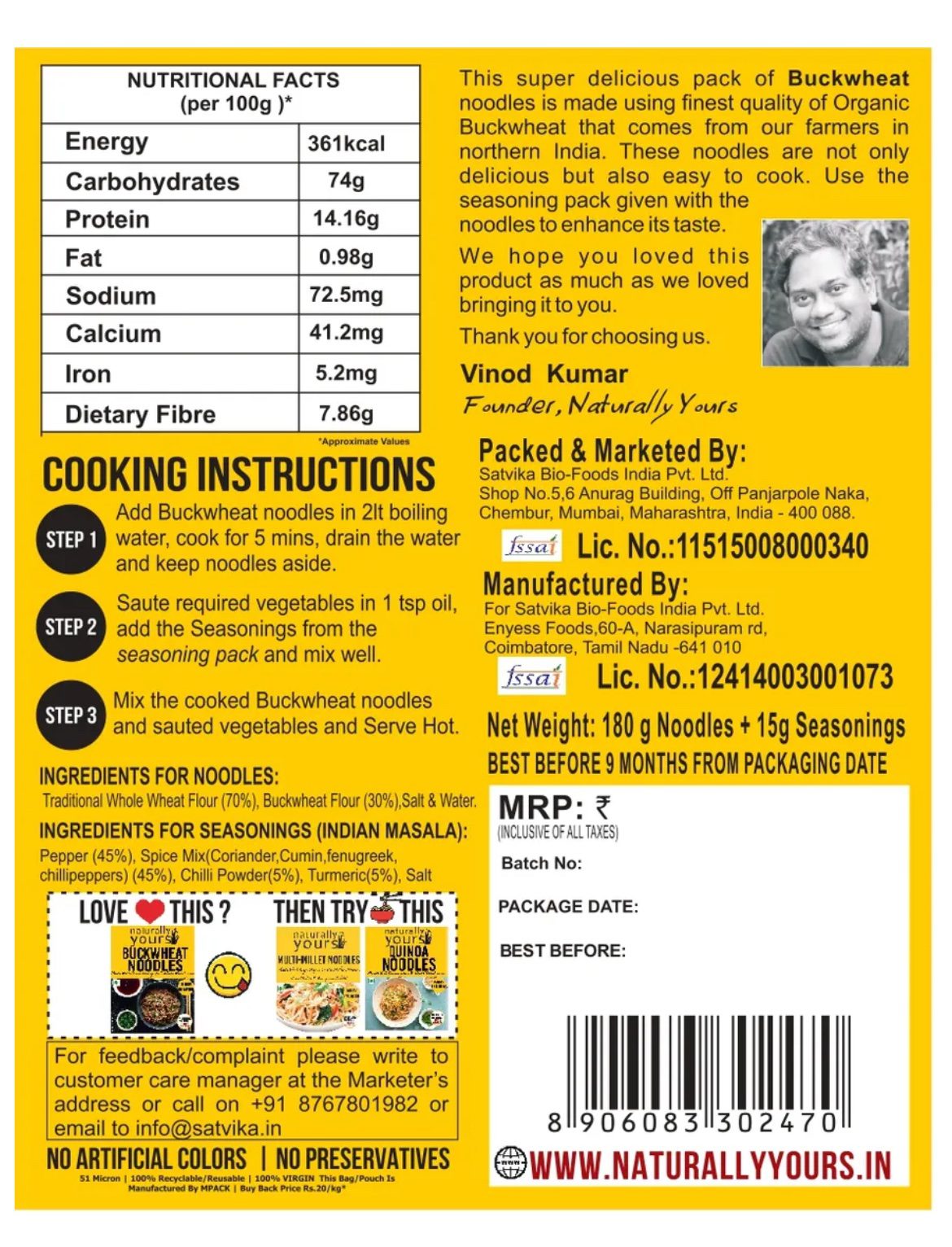 Naturally Yours Buckwheat Noodles -180g