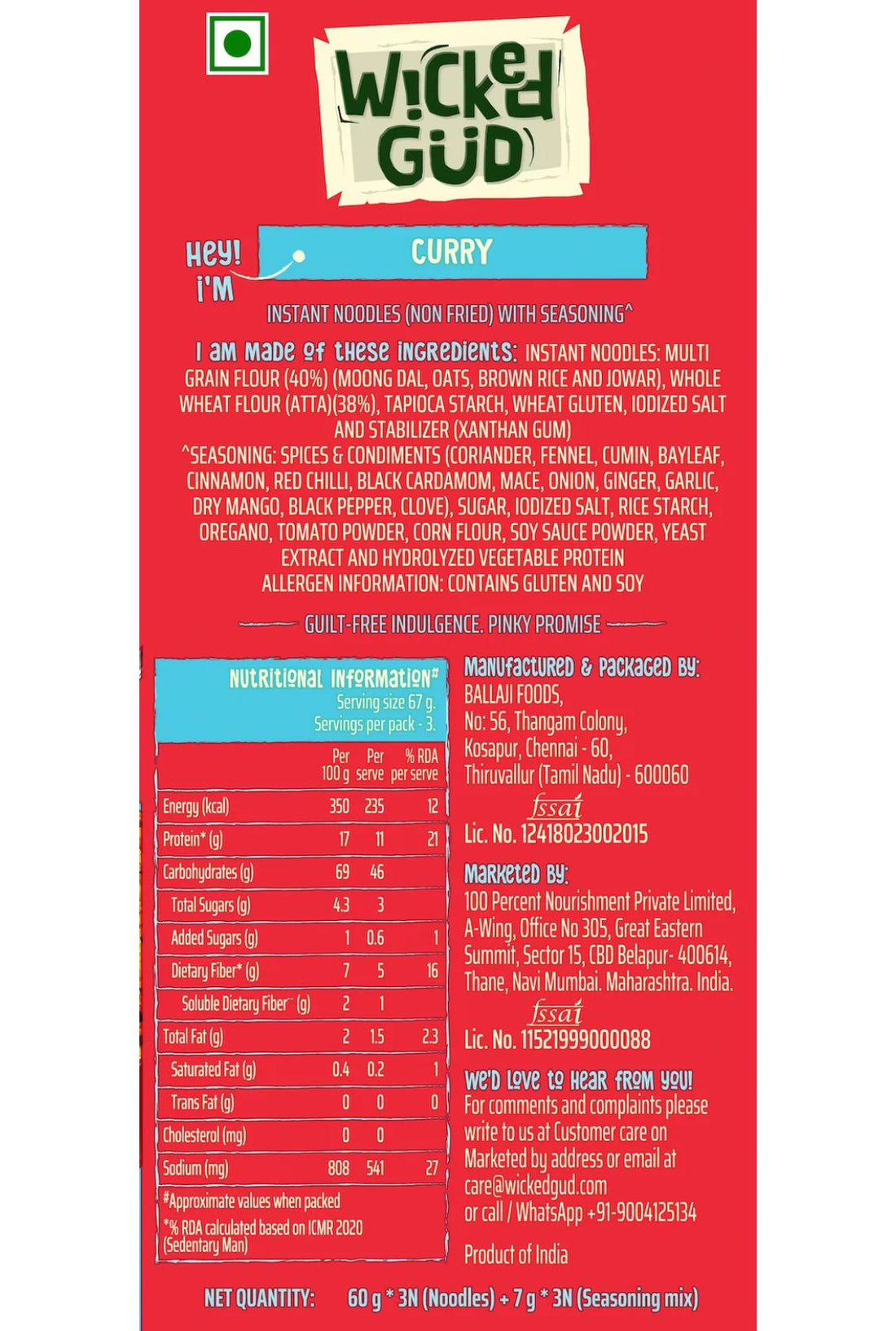 Wickedgud Instant Curry Noodles - 200 grams