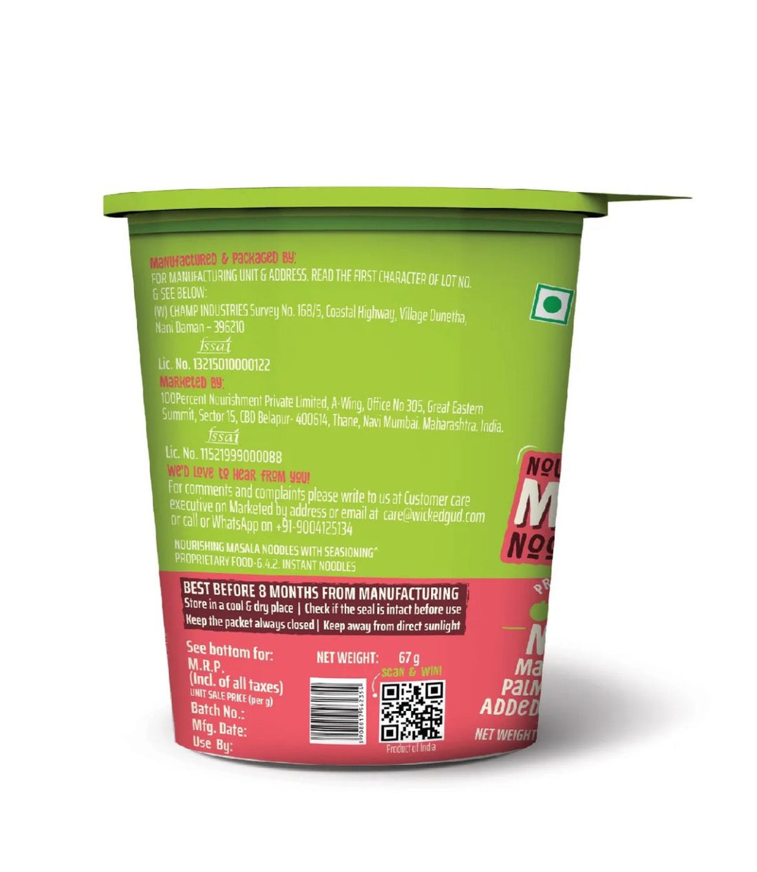 Wickedgud Nourishing Masala Cup Noodles - 57g