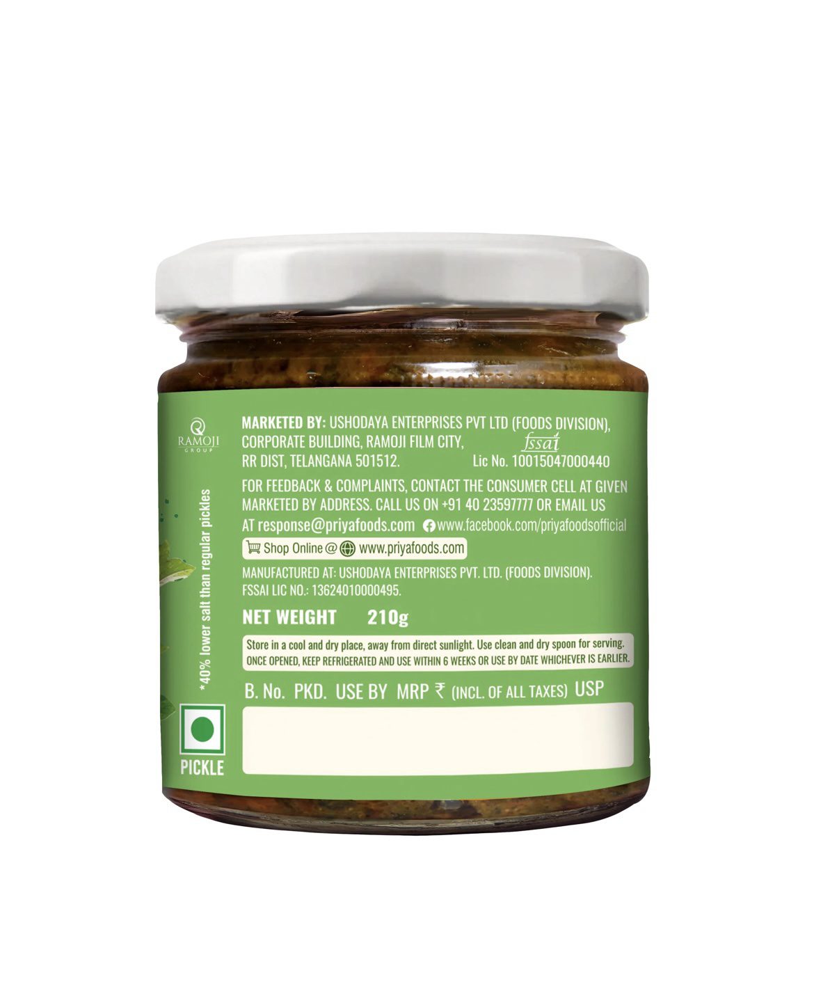 Priya Low Salt Gongura Pickle 210G