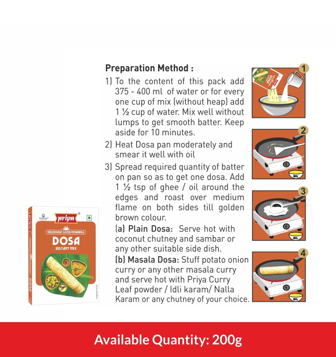 Priya Instant Dosa Mix - 200 G