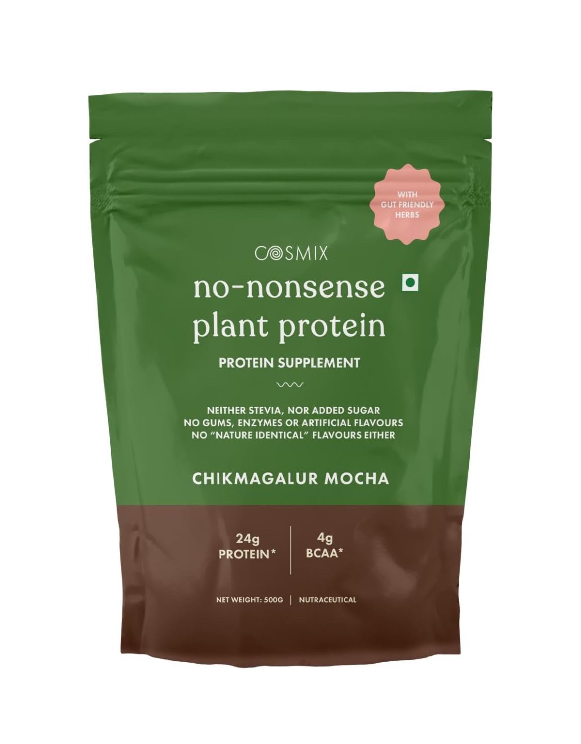 Cosmix No-Nonsense Plant Protein | 24g Protein/Serve | Chikmagalur Mocha - 500 G