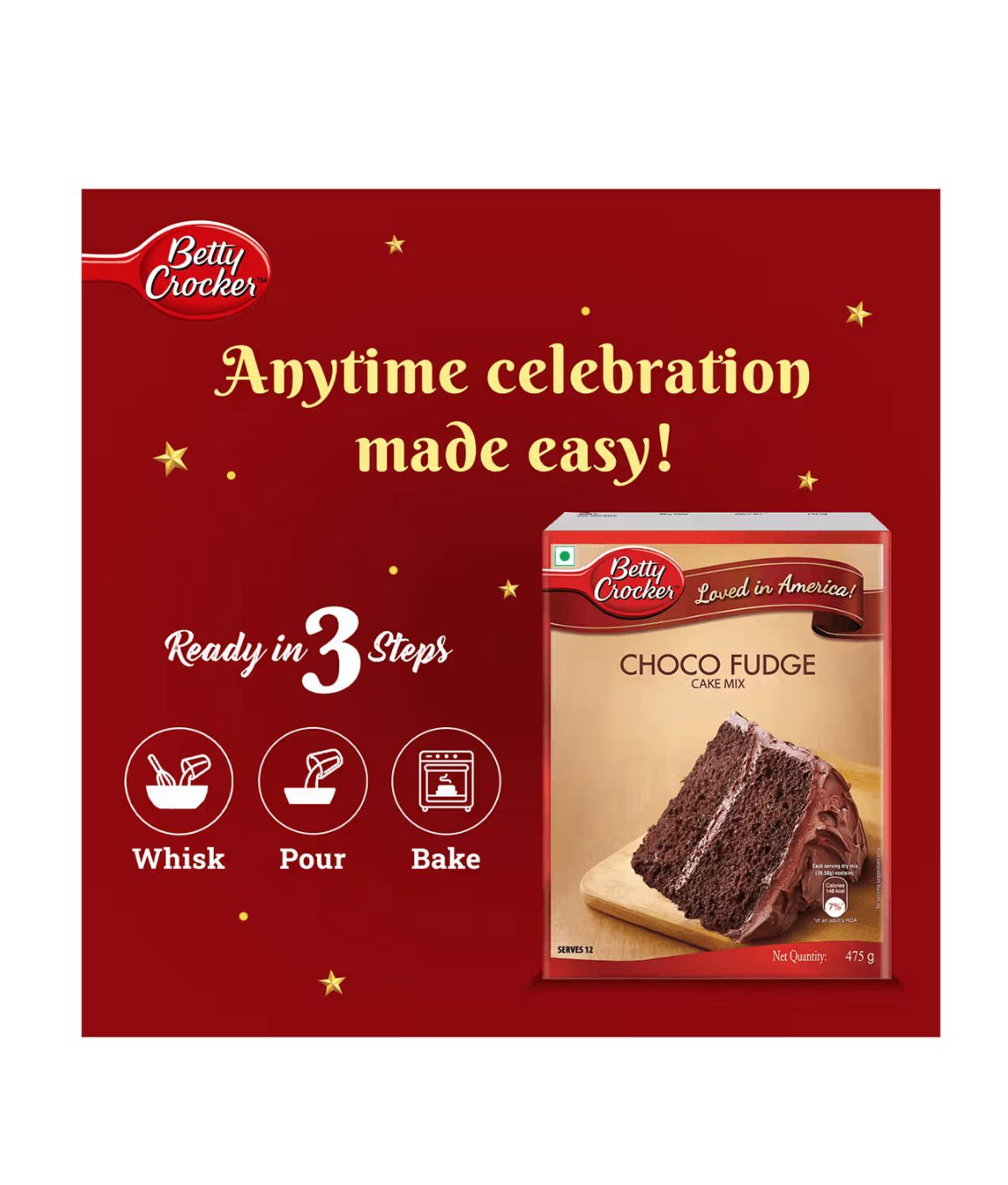 Betty Crocker Choco Fudge Instant Cake Mix Powder -475 G