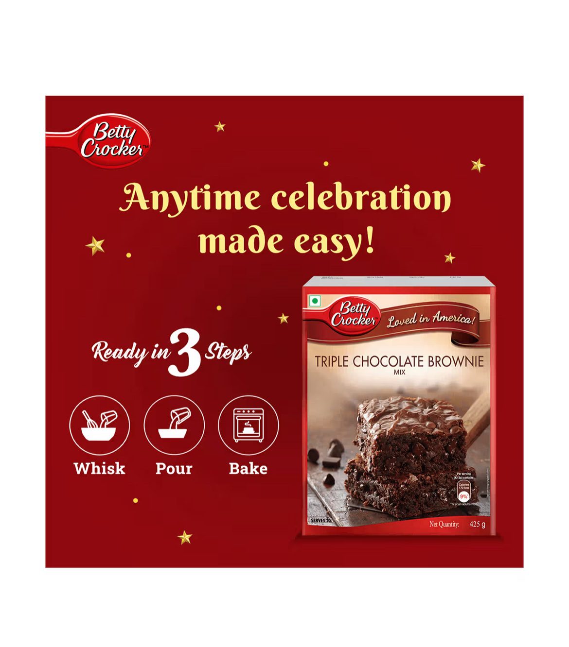Betty Crocker Triple Chocolate Brownie - Instant Brownie Mix -475 G