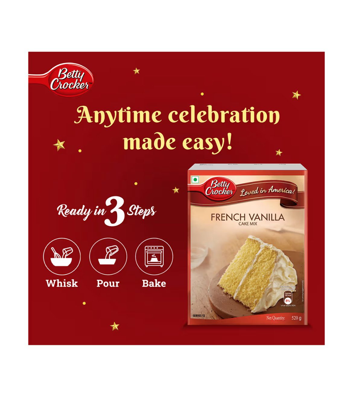 Betty Crocker French Vanilla Mix | Instant Cake Mix Powder - 520 G