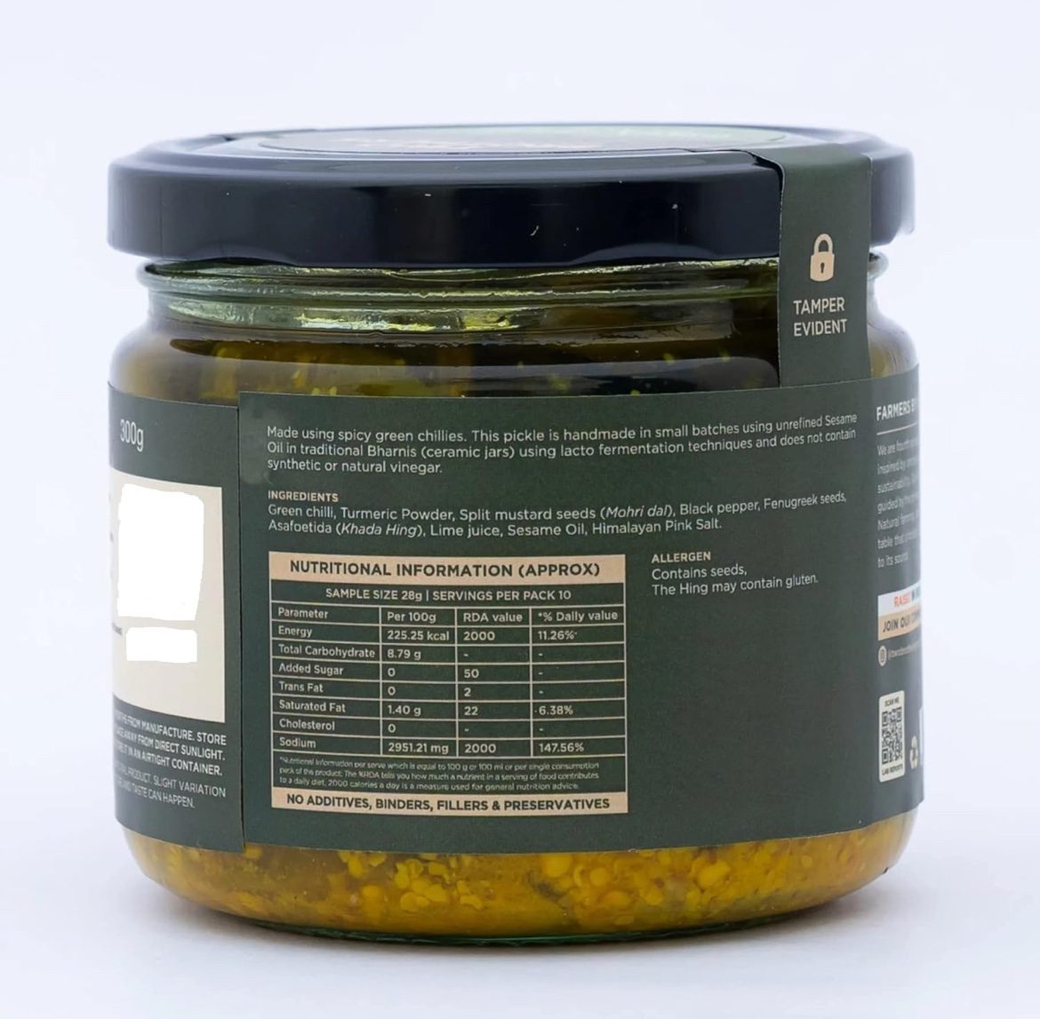 Two Brothers Organic Farms Spicy Green Chilly Pickle 300 -G