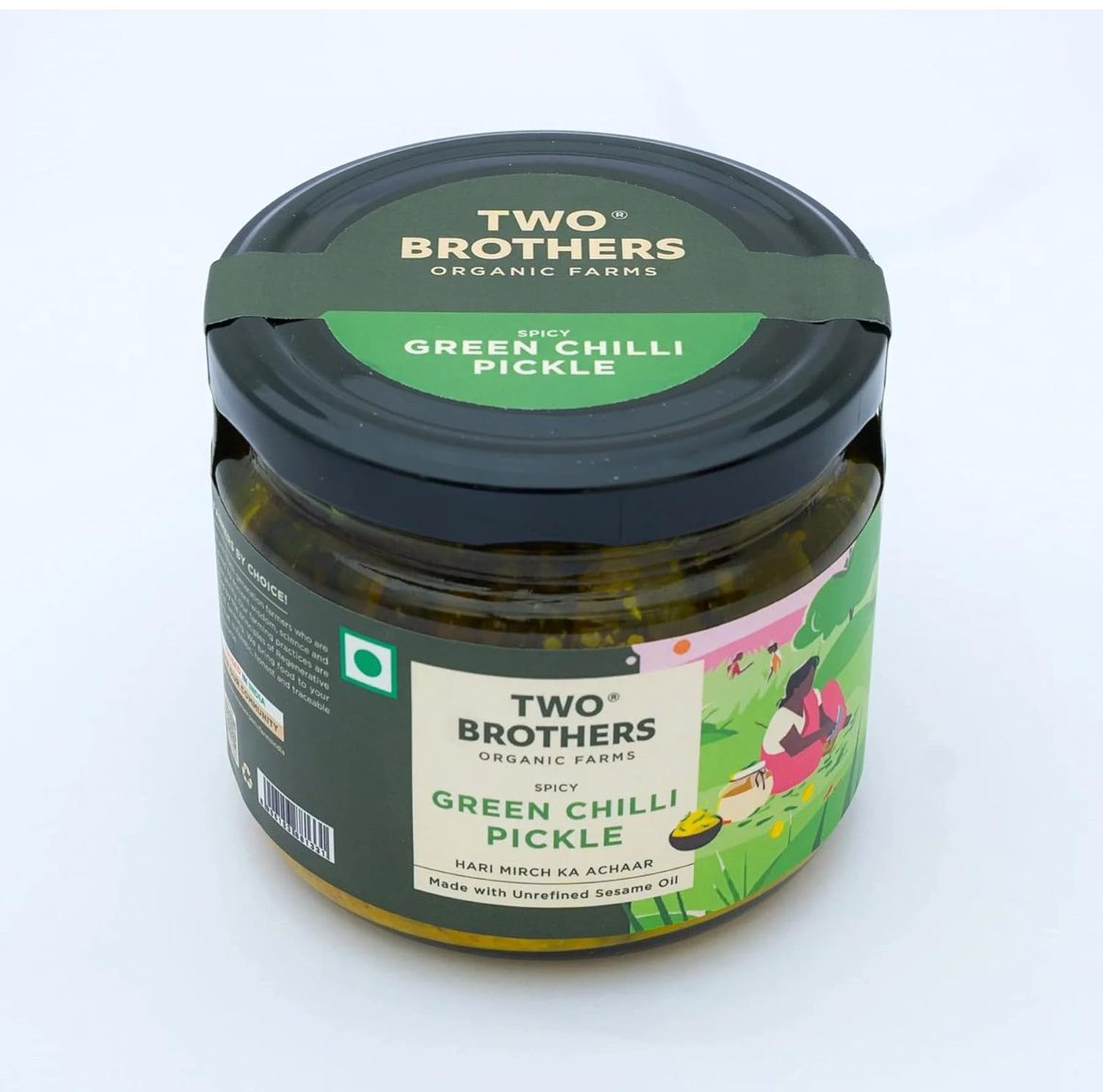 Two Brothers Organic Farms Spicy Green Chilly Pickle 300 -G