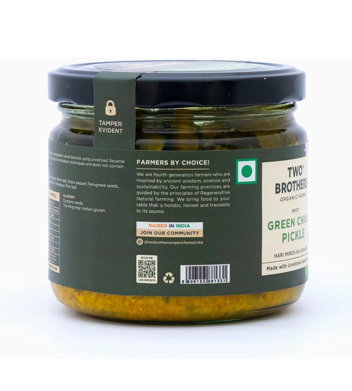 Two Brothers Organic Farms Spicy Green Chilly Pickle 300 -G