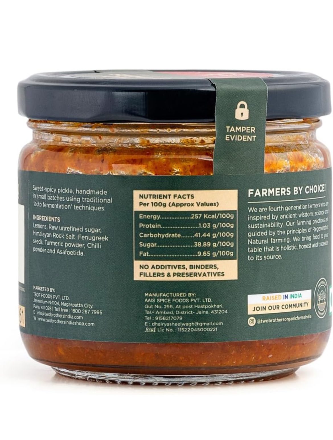Two Brothers Organic Farms Lemon Pickle Sweet and Sour 300 G