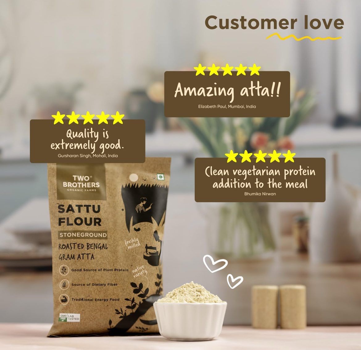 Two Brothers Organic Farms Sattu Atta (1 kg) | Made Using Bengal Gram