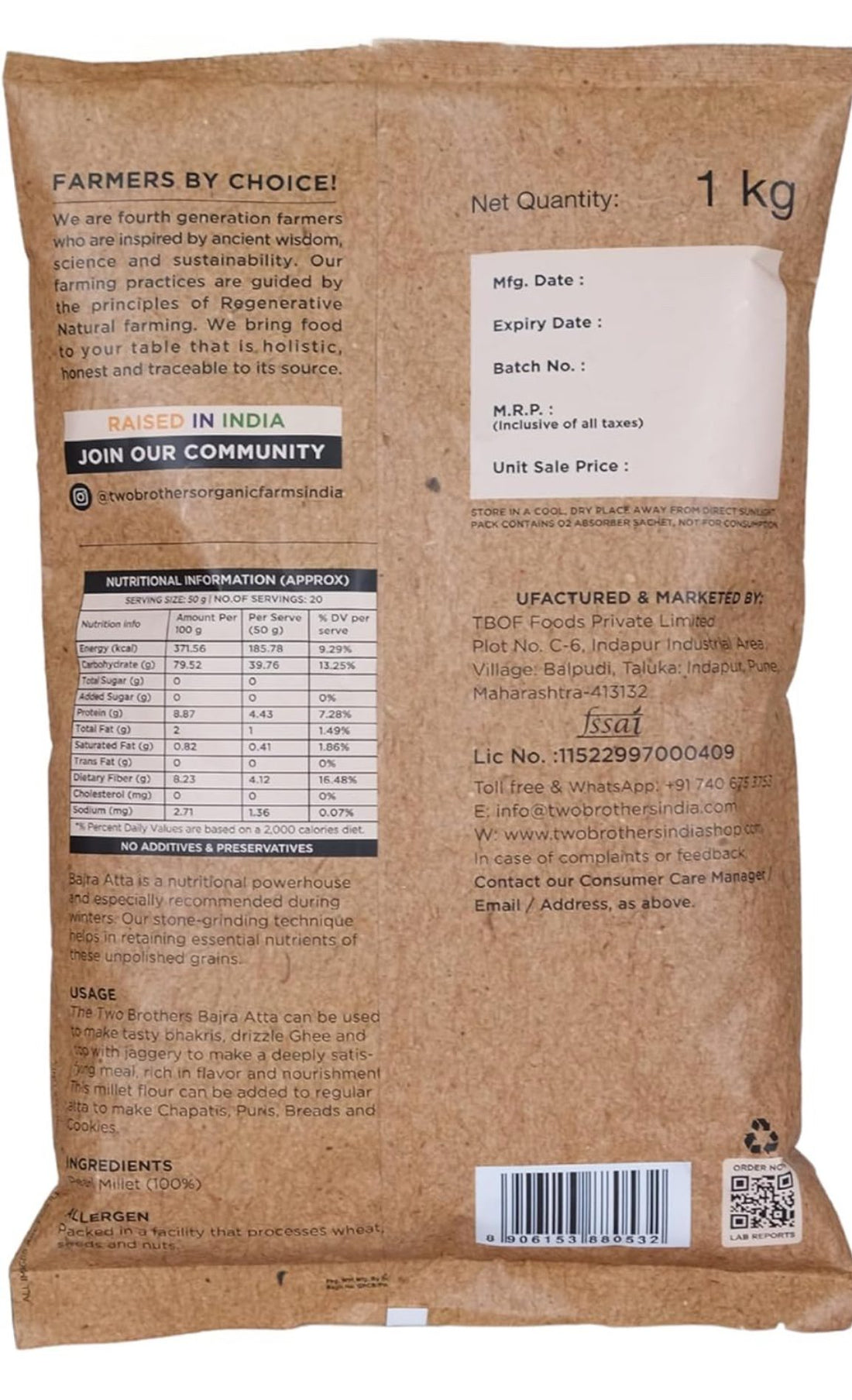 Two Brothers Organic Farms Bajra Atta 1kg