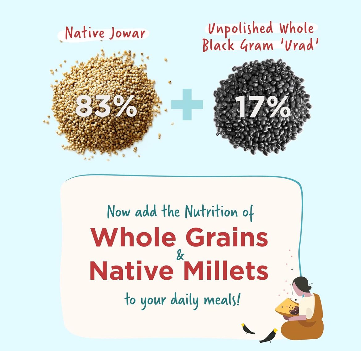 Two Brothers Organic Farms MULTIGRAIN FLOUR - JOWAR &amp; WHOLE BLACK GRAM - 1 KG
