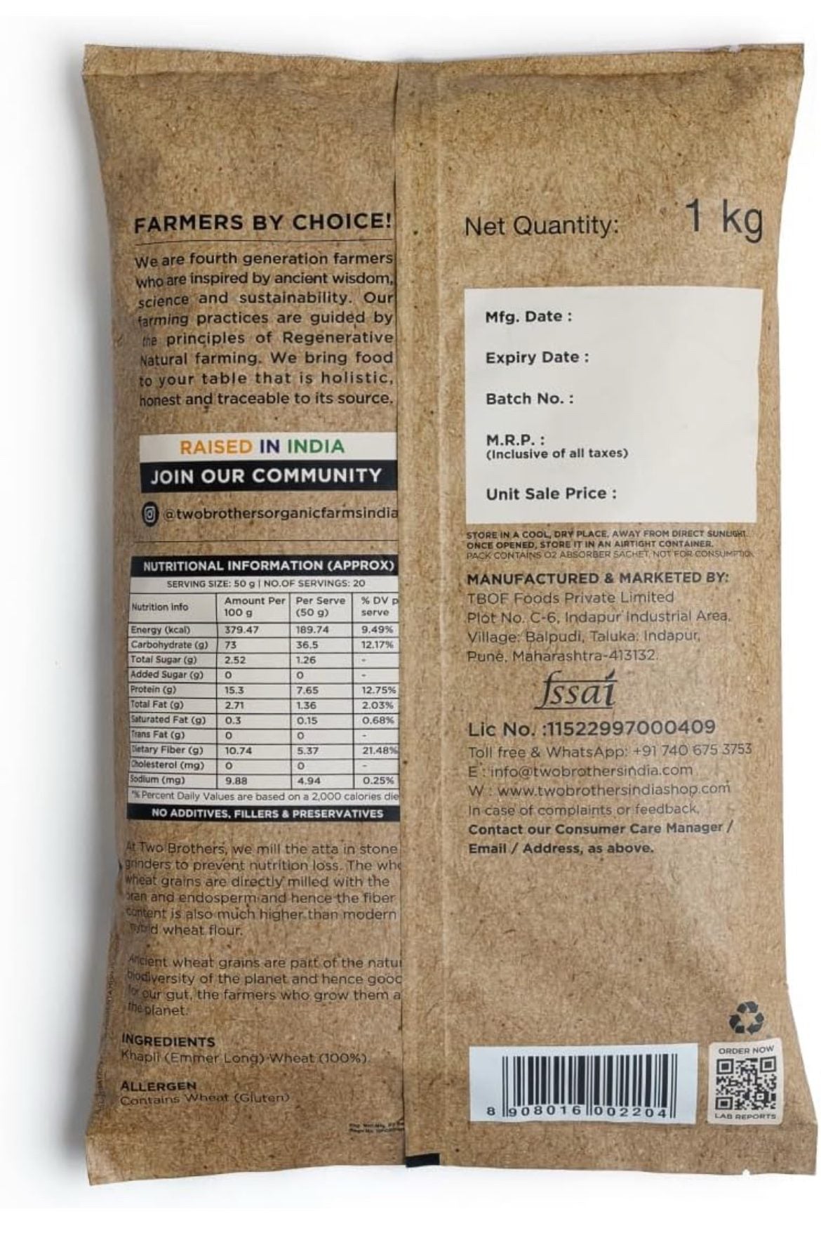 Two Brothers Organic Farms - Khapli Wheat Flour (1 kg)