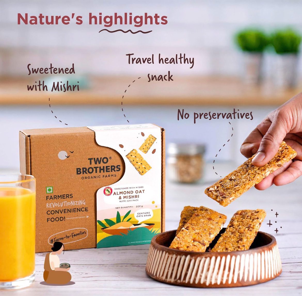 TWO BROTHERS ORGANIC FARMS ALMOND OAT &amp; MISHRI NUTRI-BAR PACK - 9 BARS