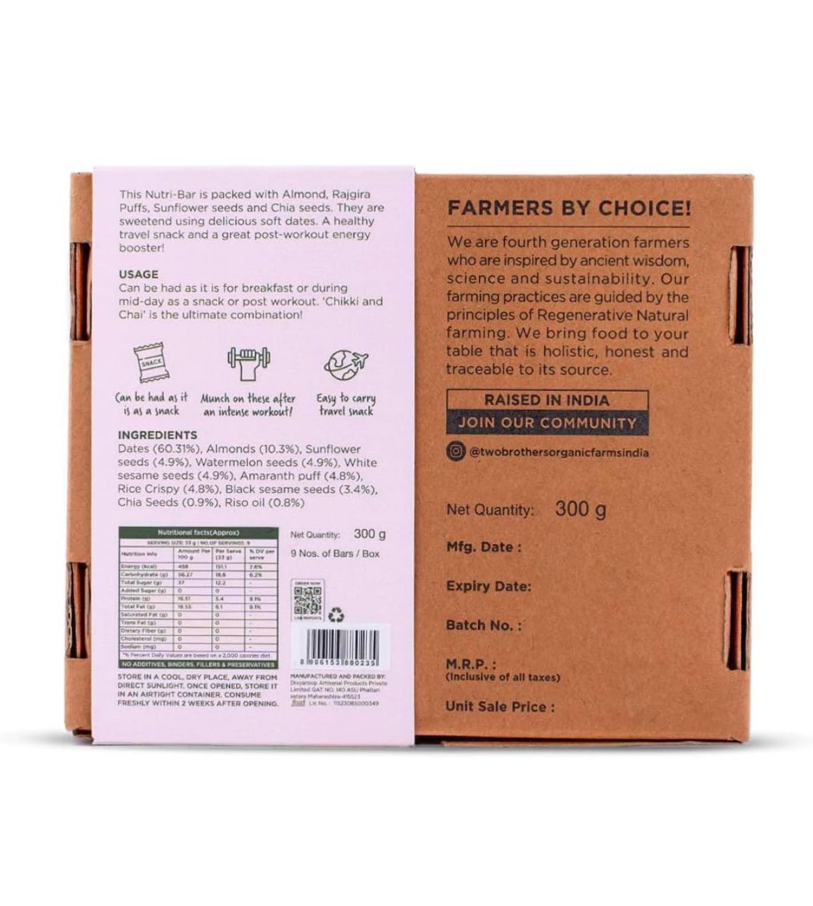 Two Brothers Organic Farms NutriBars (9 Energy Bars, 300G)
