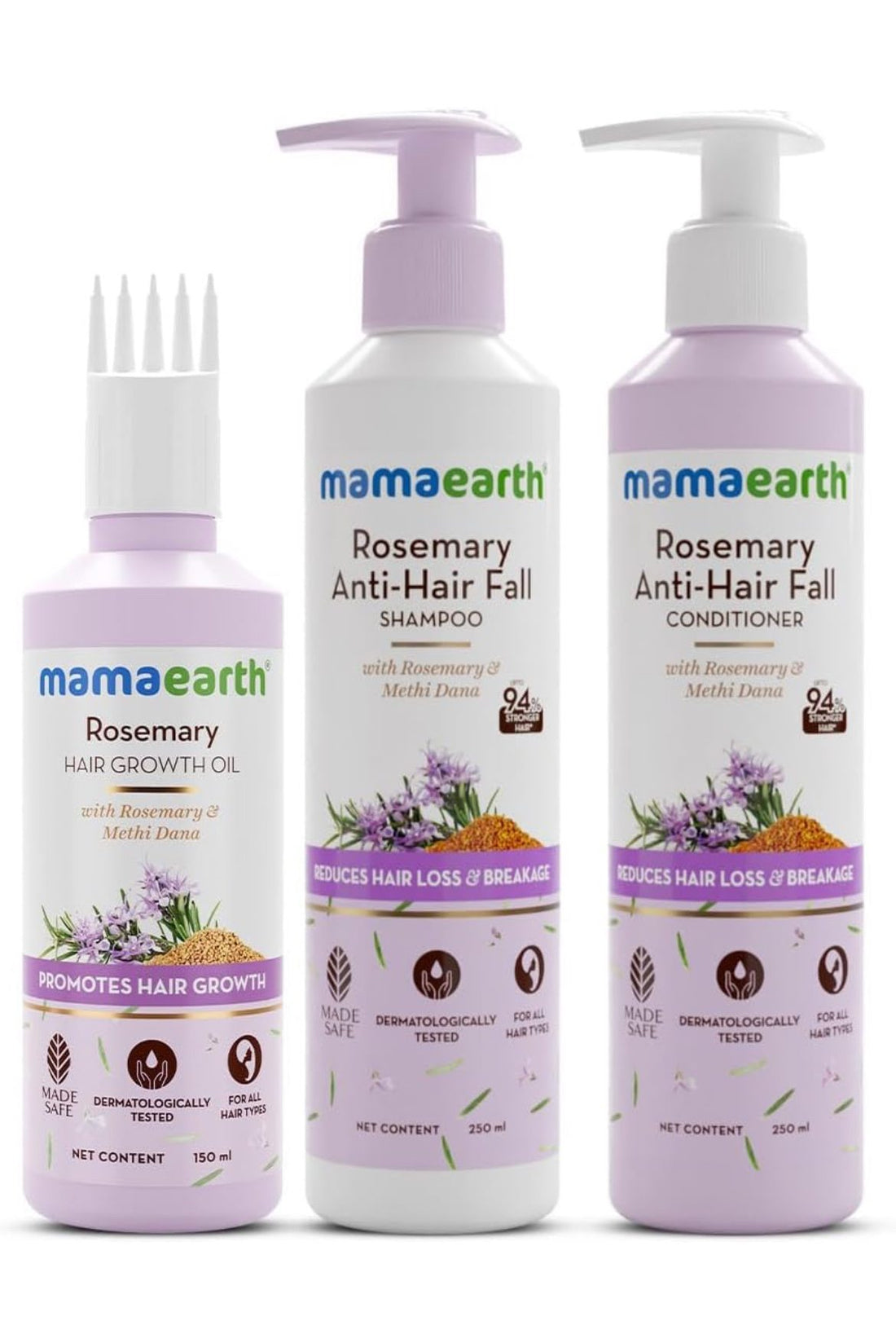 Mamaearth Rosemary Hair Fall Control Kit | Gives up to 94% Stronger Hair | Up to 93% Less Hair Fall | Made Safe Certified | For Men &amp; Women | 650 ml