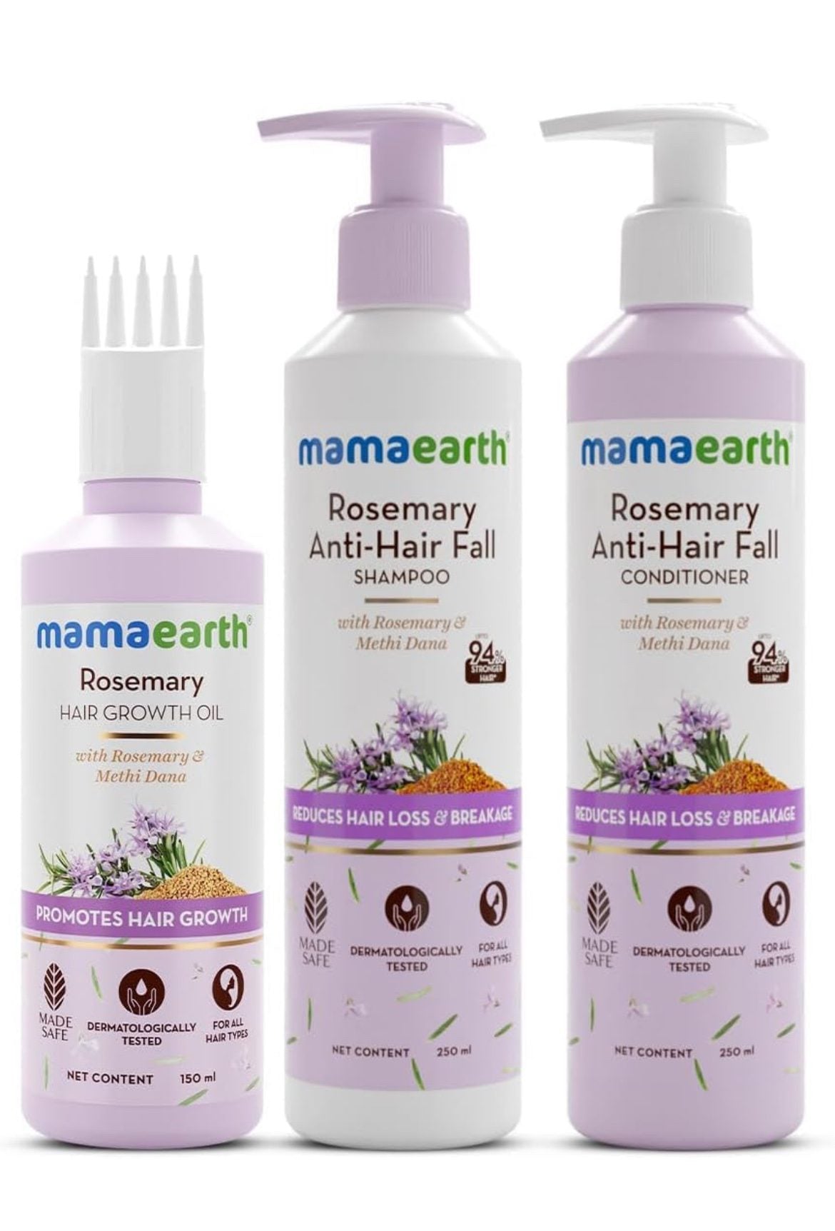 Mamaearth Rosemary Hair Fall Control Kit | Gives up to 94% Stronger Hair | Up to 93% Less Hair Fall | Made Safe Certified | For Men &amp; Women | 650 ml
