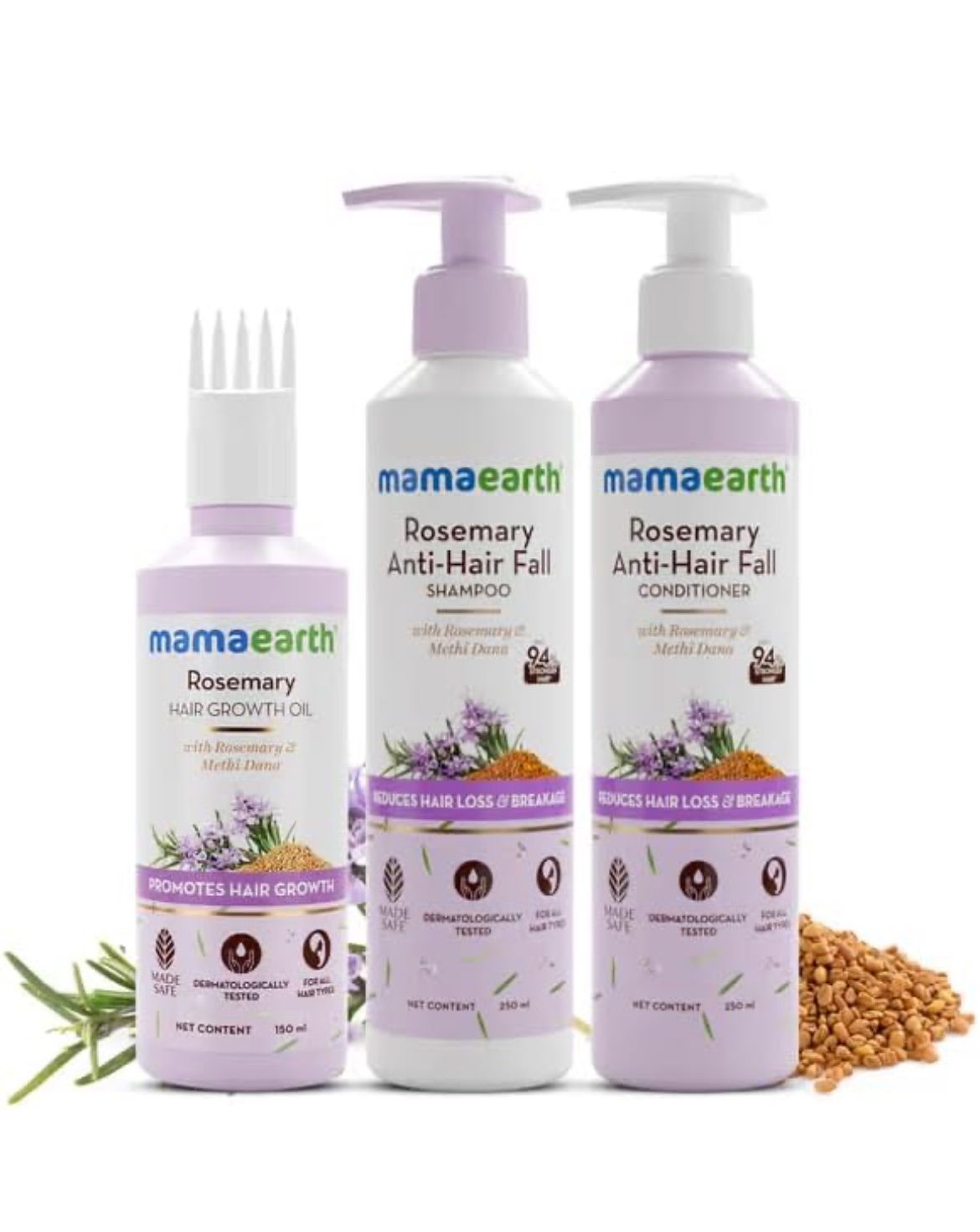 Mamaearth Rosemary Hair Fall Control Kit | Gives up to 94% Stronger Hair | Up to 93% Less Hair Fall | Made Safe Certified | For Men &amp; Women | 650 ml