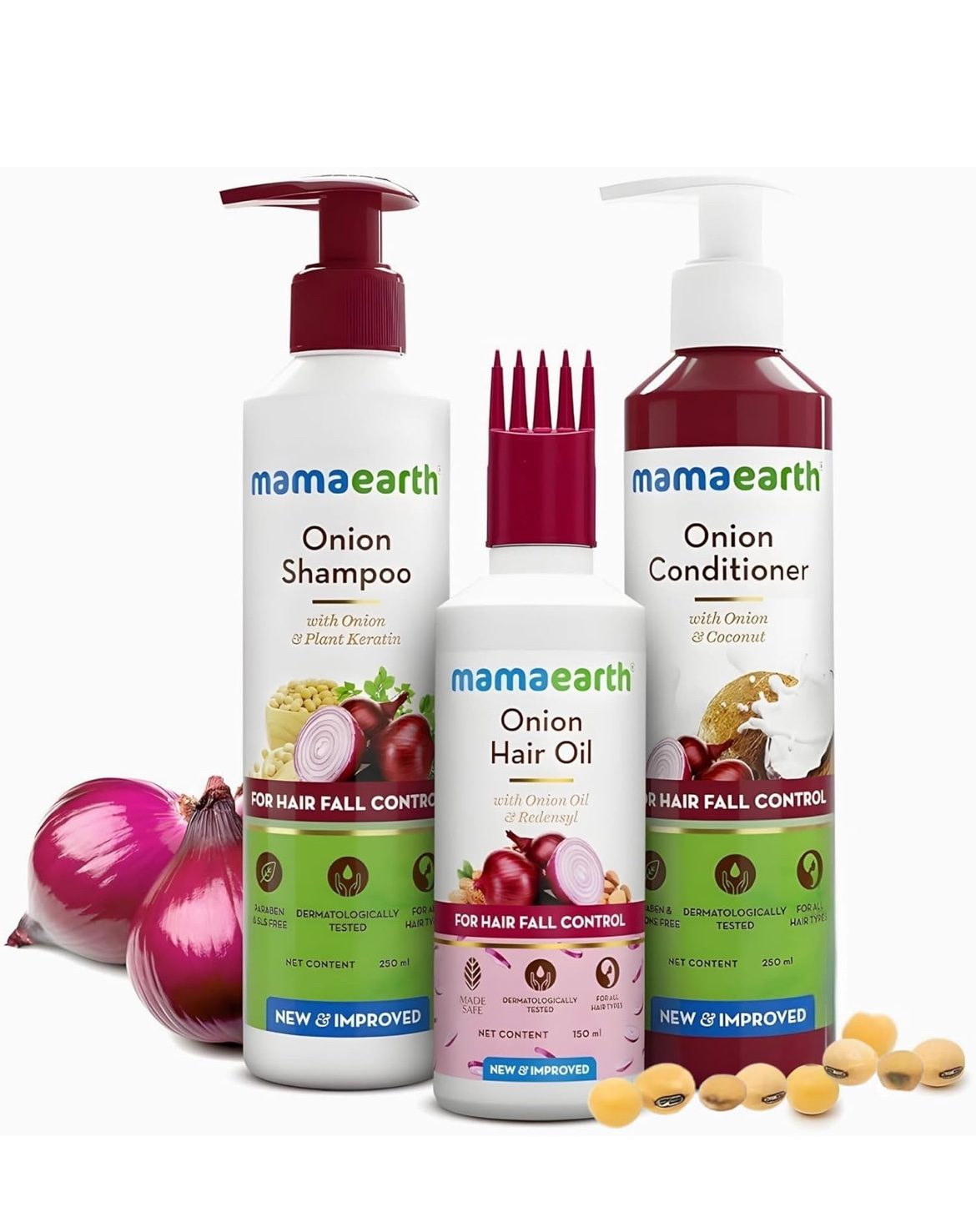 Mamaearth Anti Hair Fall Spa Range Hair Care Set: Onion Shampoo 250 ml + Onion Conditioner 250 ml + Onion Hair Oil 150 ml