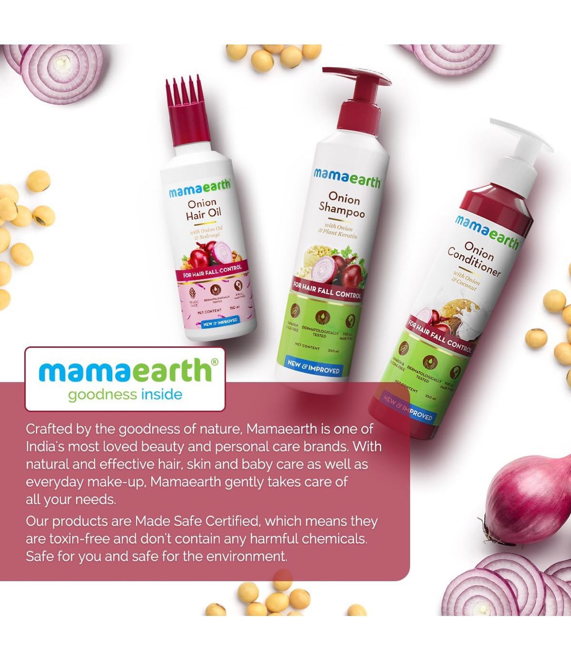 Mamaearth Anti Hair Fall Spa Range Hair Care Set: Onion Shampoo 250 ml + Onion Conditioner 250 ml + Onion Hair Oil 150 ml