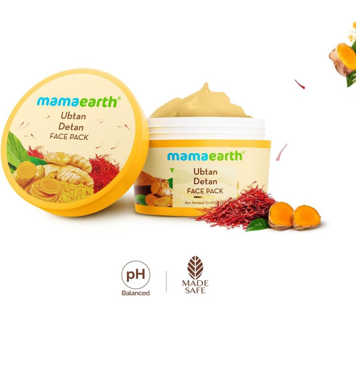 Mamaearth Ubtan Detan Face Pack with Turmeric &amp; Saffron for Normal to Oily Skin 200 g