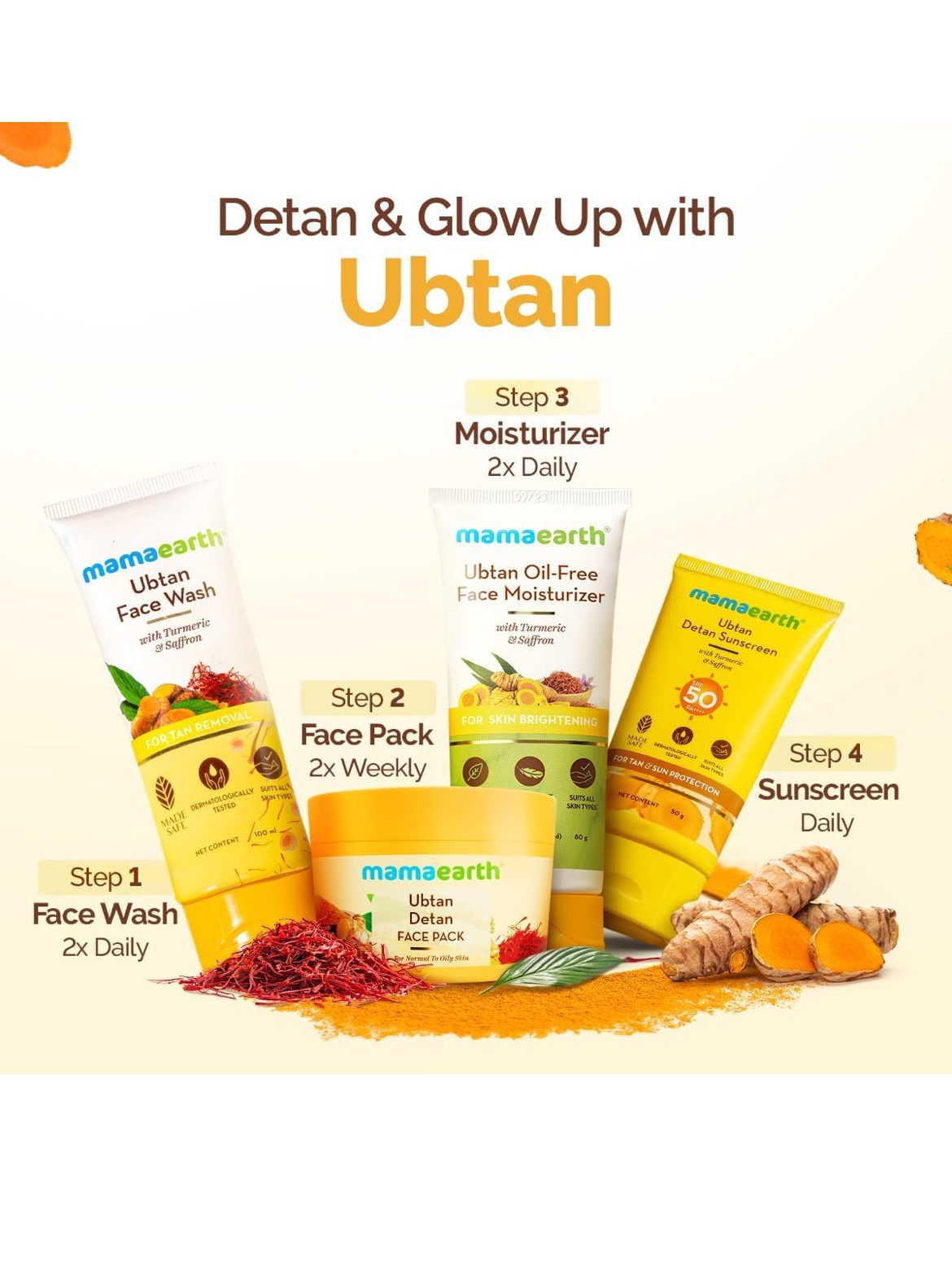 Mamaearth Ubtan Detan Face Pack with Turmeric &amp; Saffron for Normal to Oily Skin 200 g