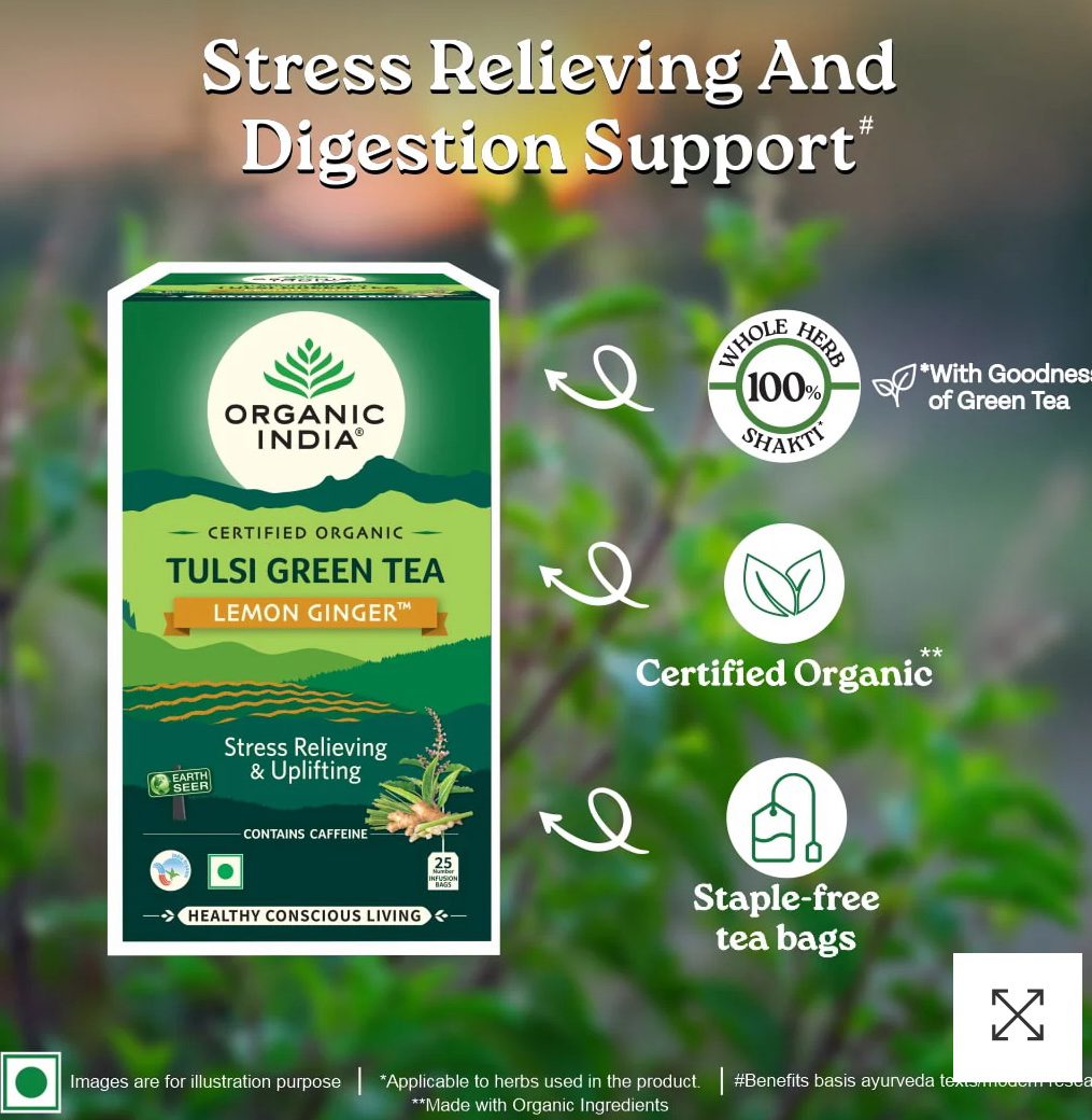 Organic India Tulsi Green Tea Lemon Ginger 25 bags