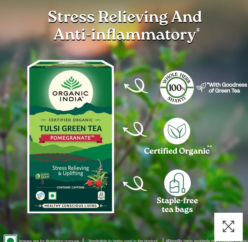 Organic India Tulsi Green Tea Pomegranate Flavour 25 bags