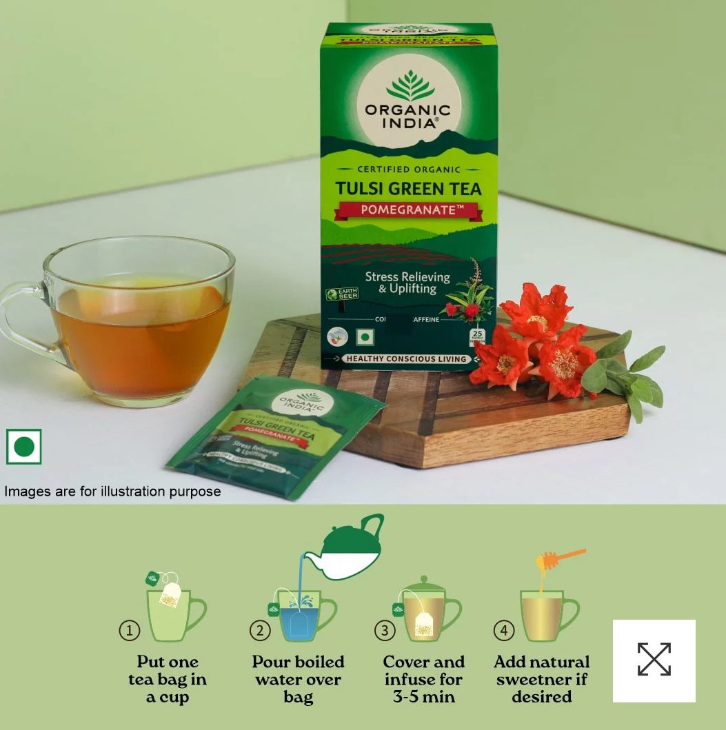 Organic India Tulsi Green Tea Pomegranate Flavour 25 bags