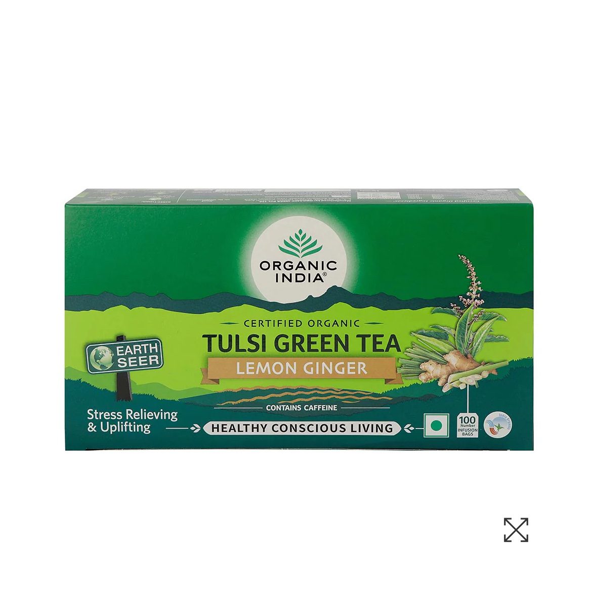 Organic India Tulsi Green Tea Lemon Ginger 100 Teabags