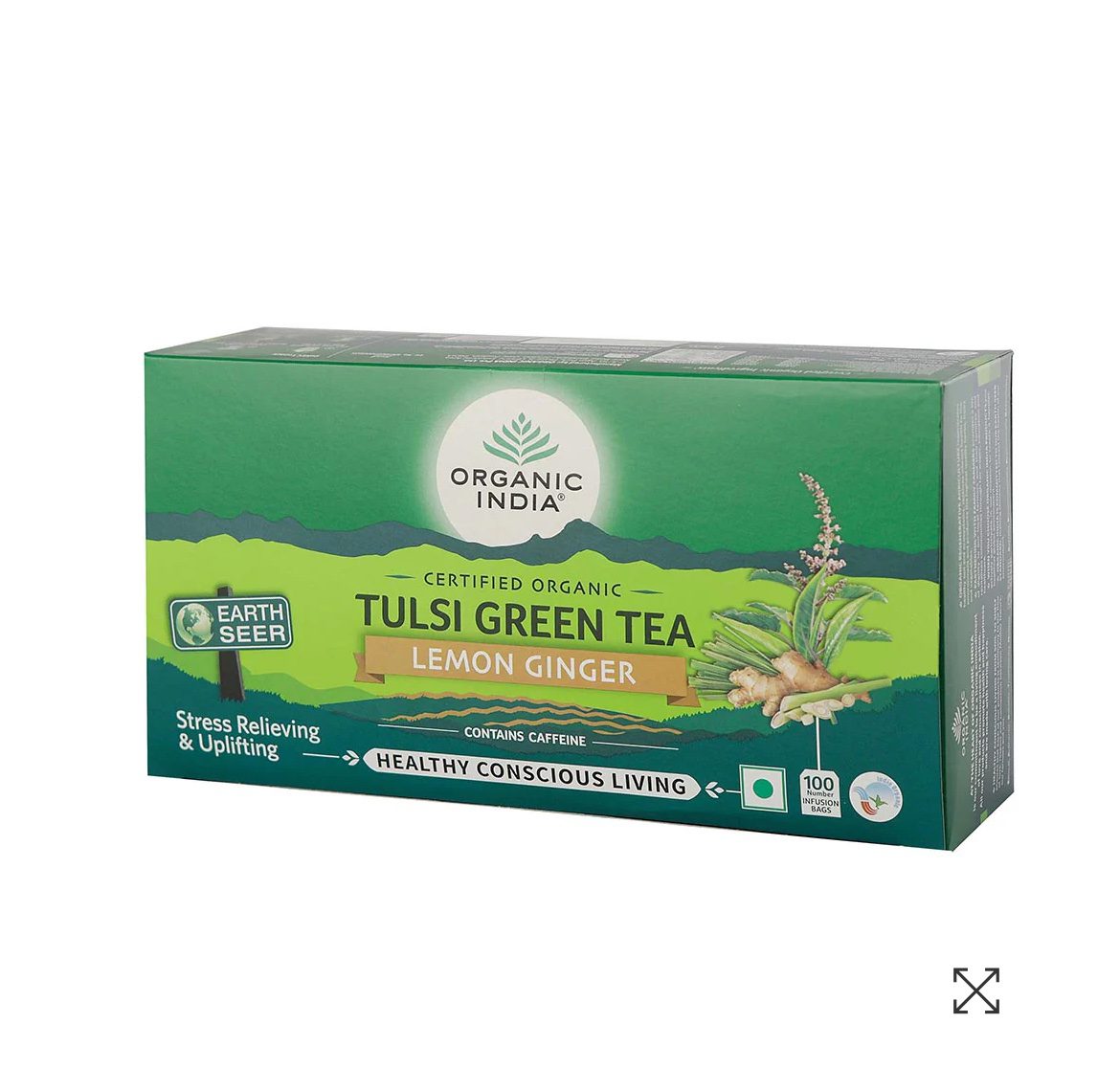 Organic India Tulsi Green Tea Lemon Ginger 100 Teabags